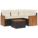 vidaXL Salon de jardin 5 Pièces avec coussins noir résine tressée