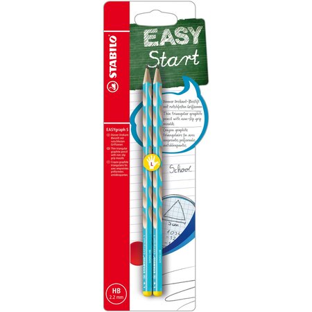 2 crayons graphite EASYgraph S corps bleu ciel HB gaucher STABILO