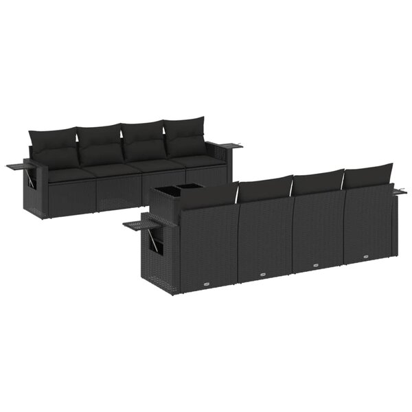 vidaXL Salon de jardin 9 Pièces avec coussins noir résine tressée