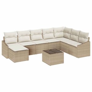vidaXL Ensemble de Canapés avec coussin 9 Pièces Beige polyrotin