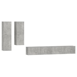 vidaXL Ensemble de meubles TV 4 Pièces Gris béton Bois d'ingénierie