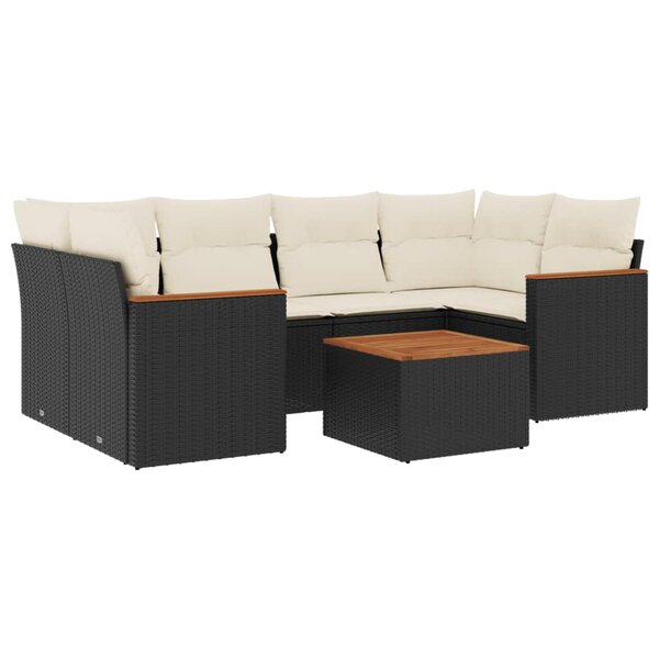 vidaXL Salon de jardin 7 Pièces avec coussins noir résine tressée