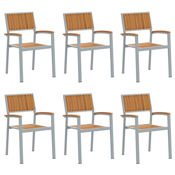 vidaXL Chaises de jardin empilables 6 Pièces Gris Acier et Bois d'acacia massif