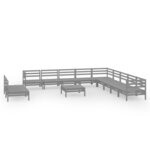 vidaXL Salon de jardin 12 Pièces Bois de pin massif Gris