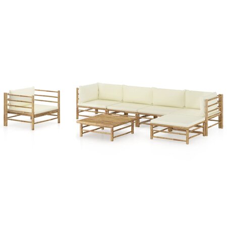 vidaXL Salon de jardin 7 Pièces avec coussins blanc crème Bambou