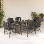 vidaXL Ensemble à manger de jardin et coussins 7 Pièces gris rotin
