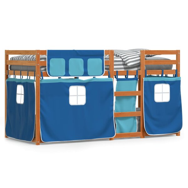 vidaXL Lit superposé avec rideaux bleu 90x200 cm bois pin massif