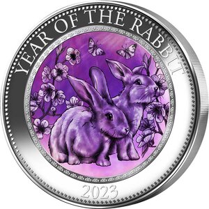 Pièce de monnaie en Argent 25 Dollars g 155.5 (5 oz) Millésime 2023 Lunar Mother Pearl RABBIT