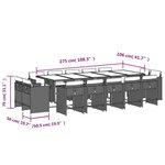 vidaXL Ensemble à manger de jardin 15 Pièces coussins noir résine tressée