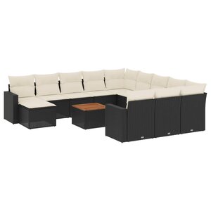 vidaXL Salon de jardin avec coussins 13 Pièces noir résine tressée