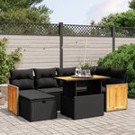 vidaXL Salon de jardin 7 Pièces avec coussins noir résine tressée