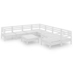 vidaXL Salon de jardin 9 Pièces Blanc Bois de pin massif