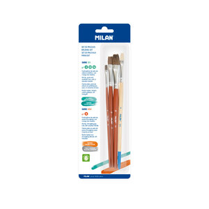 Blister 3 pinceaux plats série 121 nº 4  10 et 16 + 1 pinceaux serie 524 nº 8