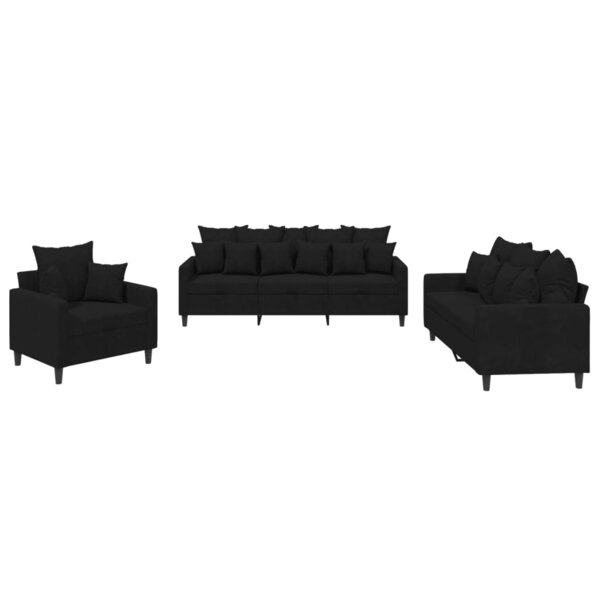vidaXL Ensemble de canapés 3 Pièces avec coussins Noir Velours