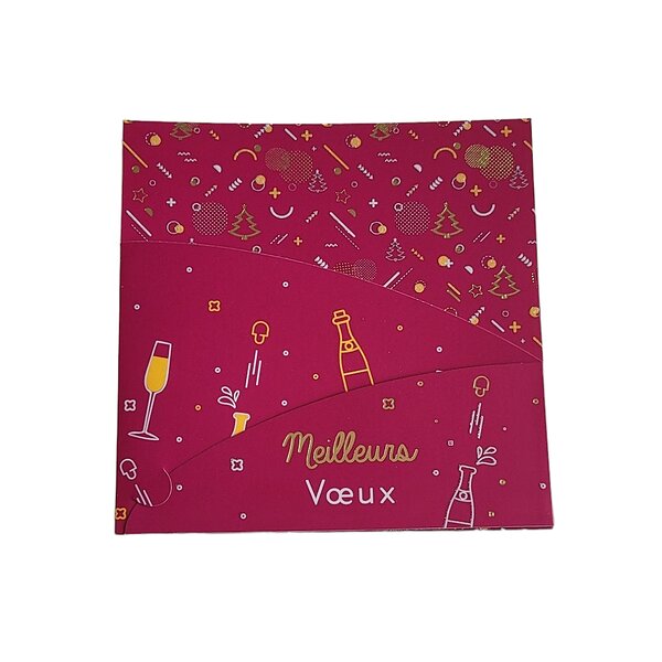Carte De Voeux - Carte 3 Volets Farandole - Meilleurs Voeux Rose Doré
