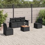 vidaXL Salon de jardin 6 Pièces avec coussins noir résine tressée