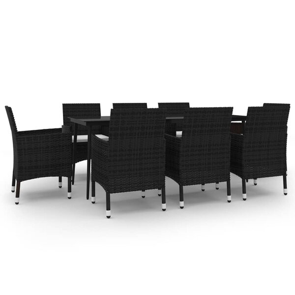 vidaXL Ensemble à manger de jardin coussins 9 Pièces Résine tressée Verre