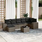 vidaXL Salon de jardin 8 Pièces avec coussins gris résine tressée