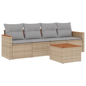 vidaXL Salon de jardin avec coussins 5Pièces mélange beige résine tressée