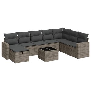 vidaXL Salon de jardin 9 Pièces avec coussins gris résine tressée