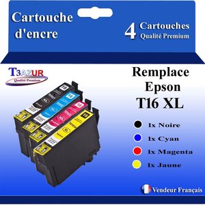 T3AZUR- 4x Cartouches Compatibles avec Epson 16XL 16 XL remplace Epson Workforce WF-2010W WF-2510WF WF-2520NF WF-2530WF WF-2540WF