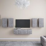 vidaXL Ensemble de meuble TV 6 Pièces Gris béton Bois d'ingénierie