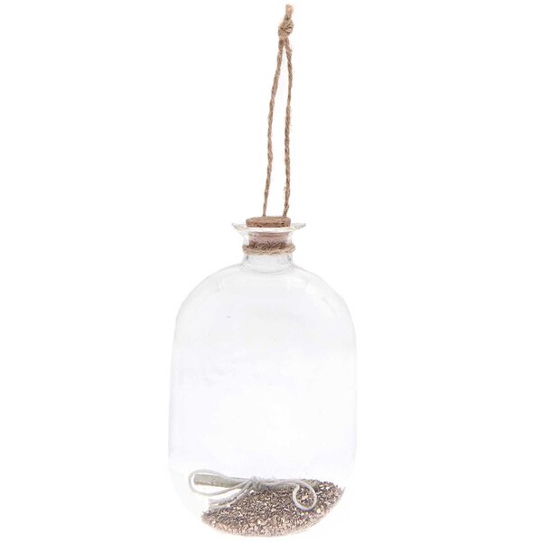 Bouteille en verre avec paillettes or rose à suspendre