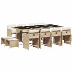 vidaXL Ensemble à manger de jardin et coussins 13 Pièces beige