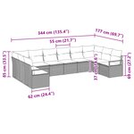 Set de canapé de jardin 10 pièces avec coussins Gris Poly Rattan