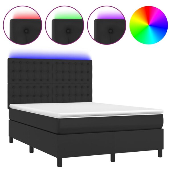 vidaXL Sommier à lattes de lit avec matelas et LED Noir 140x200 cm