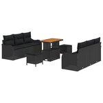 Ensemble de Canapé de Jardin Modulaire de 9 Pièces avec Coussins en Rattan Poly Noir