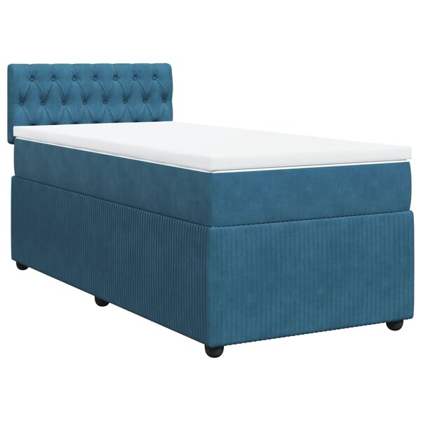 vidaXL Sommier à lattes de lit avec matelas bleu 90x200 cm velours
