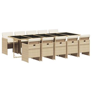 vidaXL Ensemble à manger de jardin et coussins 11 Pièces beige poly rotin