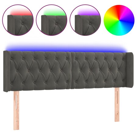 vidaXL Tête de lit à LED Gris foncé 163x16x78/88 cm Velours