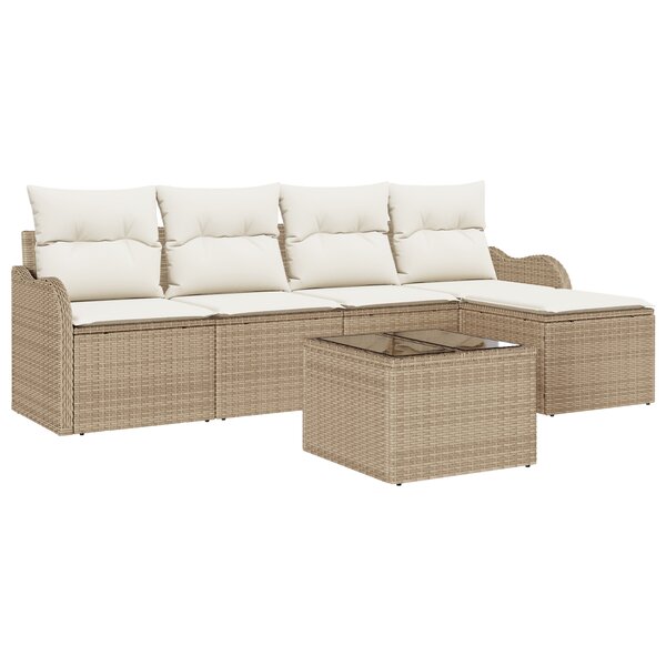 Ensemble de Canapé de Jardin 6 Pièces avec Coussins Rattan Poly Brun