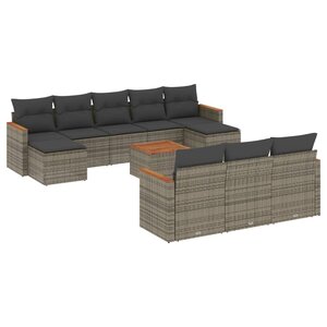 vidaXL Salon de jardin 11 Pièces avec coussins gris résine tressée