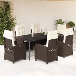 vidaXL Ensemble à manger de jardin et coussins 7 Pièces marron rotin