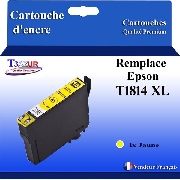 T3AZUR- Cartouche Compatible avec Epson 18XL 18 XL remplace Expression Home XP205 XP215 XP305 XP312 XP315 XP322 XP325 XP405 XP412 XP415 XP422 XP425 Jaune