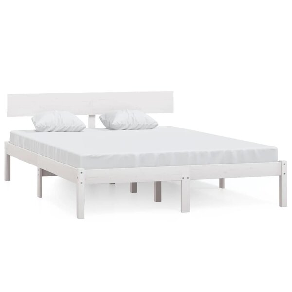 vidaXL Cadre de lit Blanc Bois de pin massif 135x190 cm Double