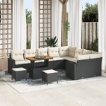 Ensemble de canapé de jardin 12 pièces avec coussins noir poly rotin