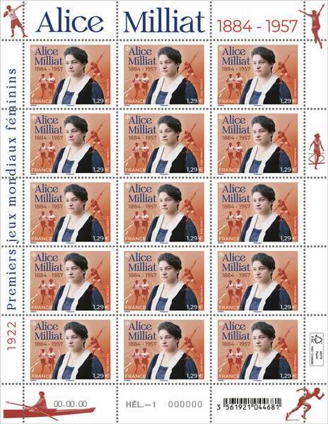 Feuille de 15 timbres - Alice Milliat - Lettre verte