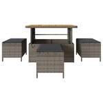 Ensemble de salle à manger de jardin 4 pièces avec coussins gris en poly rotin et acacia