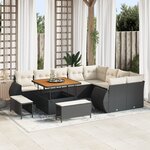 Ensemble de canapé de jardin vidaXL 12 pièces avec coussins noir rattan poly acacia