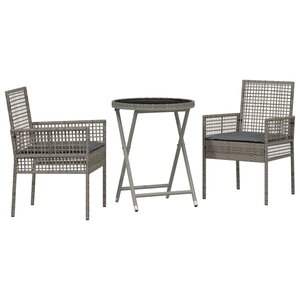 vidaXL Ensemble bistro de jardin 3 Pièces Gris Poly rotin