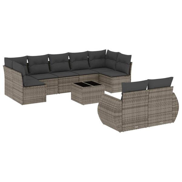 vidaXL Salon de jardin avec coussins 10 Pièces gris résine tressée