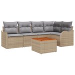 Set de Canapés de Jardin 6 Pièces avec Coussins Beige Poly Rattan Acacia