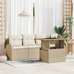 vidaXL Ensemble de salle à manger de jardin de 5 pièces avec coussins Beige Poly Rotin Acacia