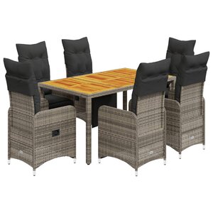 vidaXL Ensemble de bistro de jardin 7 Pièces coussins gris poly rotin
