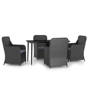 vidaXL Ensemble à manger de jardin avec coussins 5 Pièces Noir