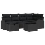 vidaXL Canapé de jardin 7 pièces avec coussins Noir Poly Rattan